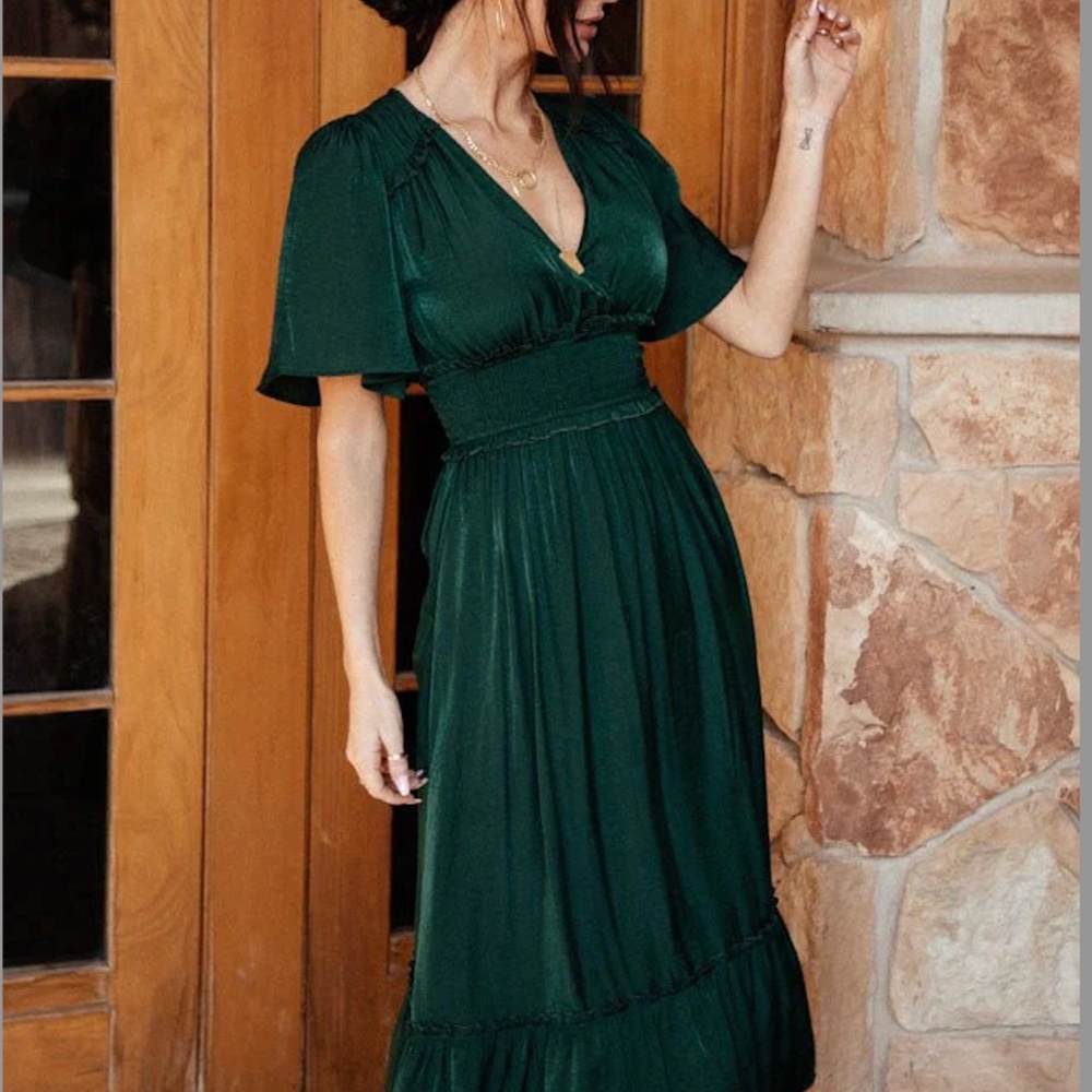Baltic Born Emerald Green Flutter Sleeve Maxi Dress - Size Small